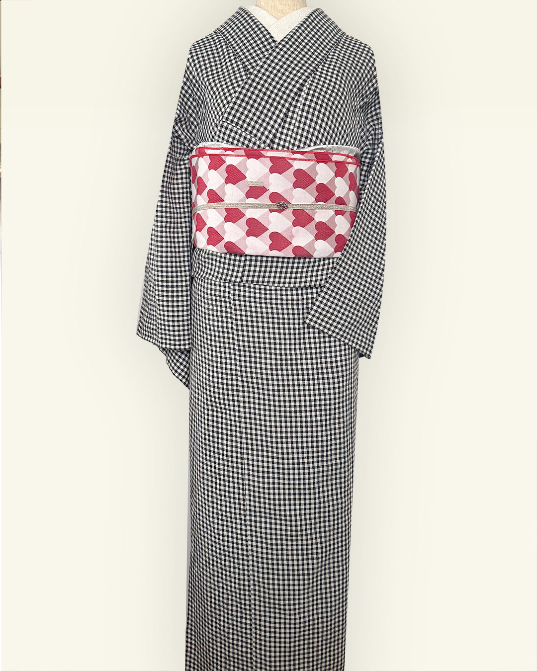 Heavily Pleated Obi for Adults: Heart, Regimental Stripe, Scale Pattern - Cute Red and Pink