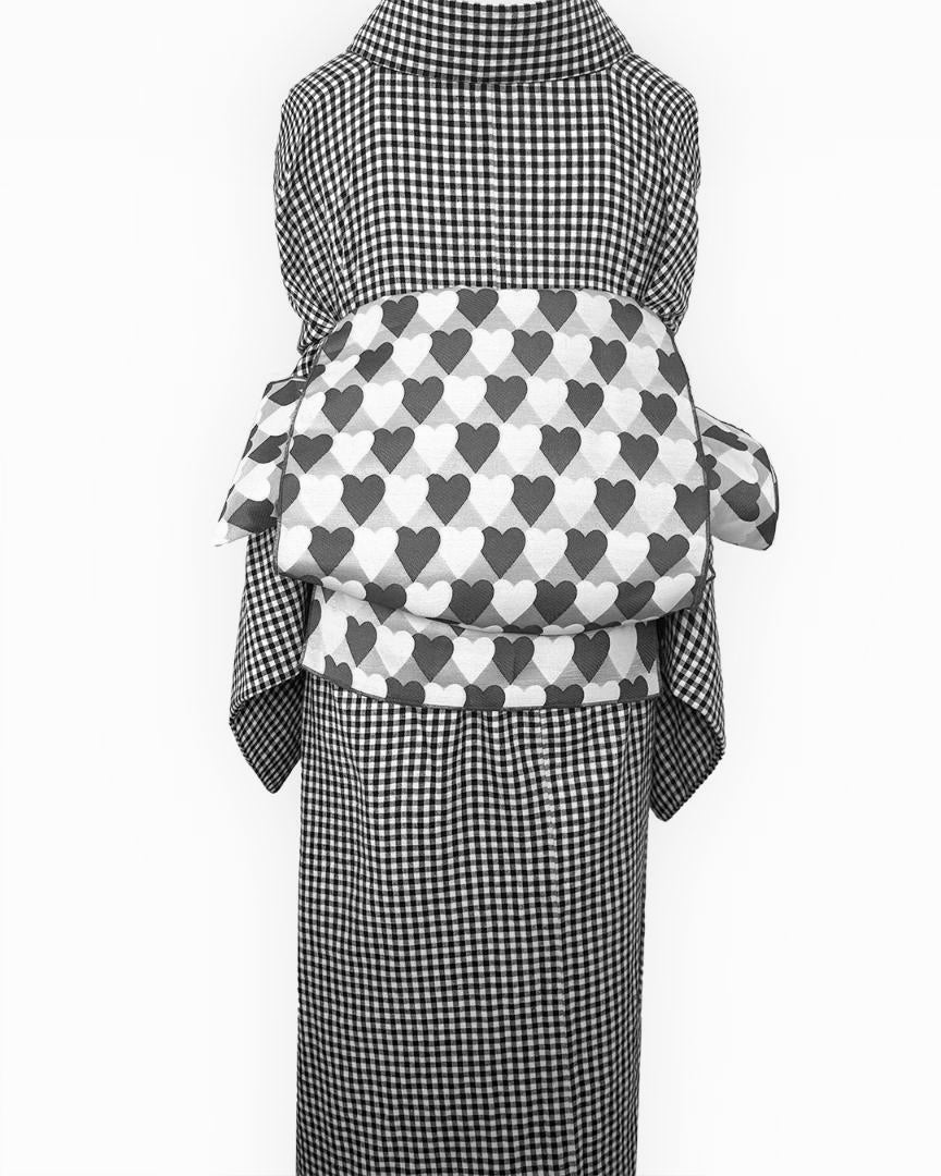 Hecko Obi, Adult Hecko Obi, Heart, Regimental Stripes, Scale Pattern, Cute, Black, Gray, White, Mono