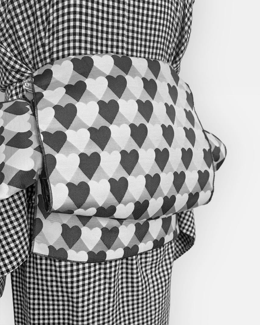 Hecko Obi, Adult Hecko Obi, Heart, Regimental Stripes, Scale Pattern, Cute, Black, Gray, White, Mono