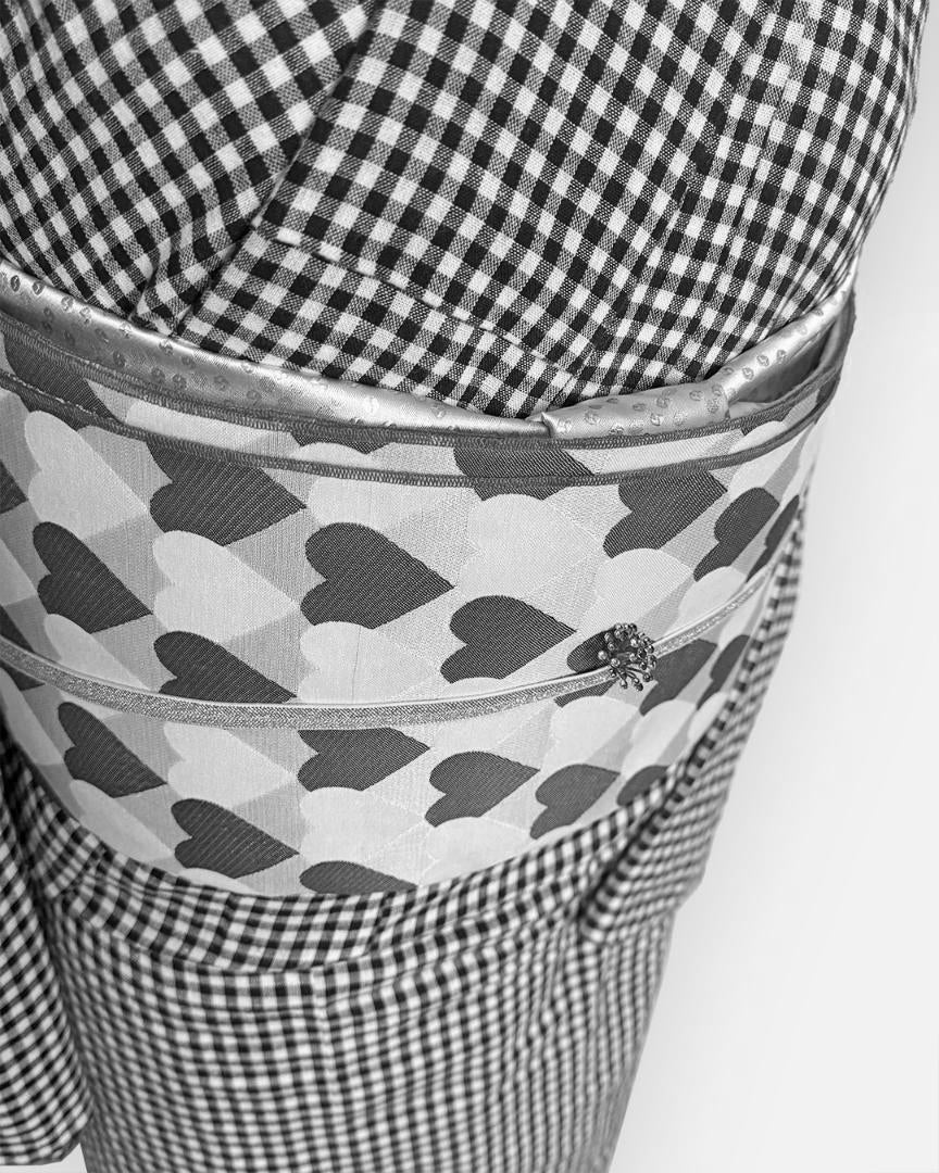 Hecko Obi, Adult Hecko Obi, Heart, Regimental Stripes, Scale Pattern, Cute, Black, Gray, White, Mono