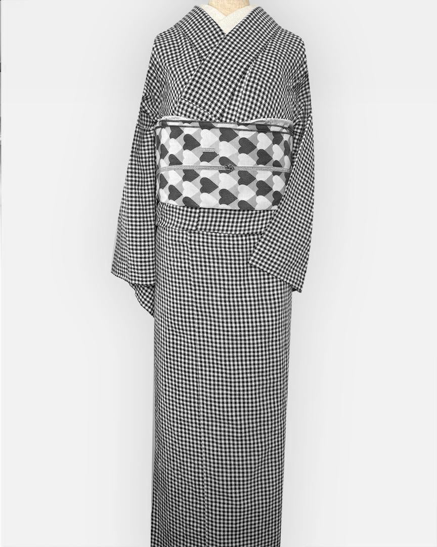 Hecko Obi, Adult Hecko Obi, Heart, Regimental Stripes, Scale Pattern, Cute, Black, Gray, White, Mono