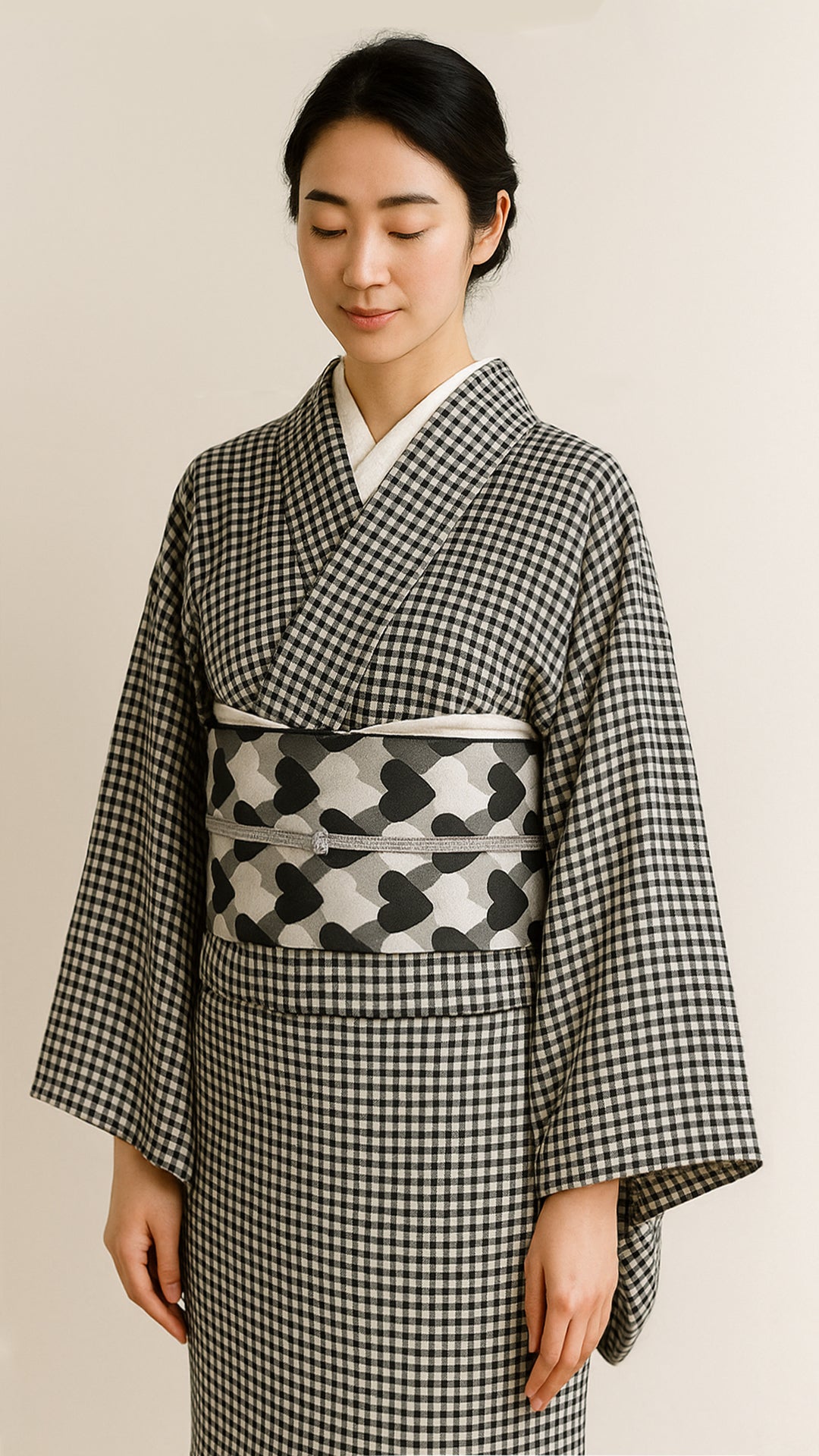 Hecko Obi, Adult Hecko Obi, Heart, Regimental Stripes, Scale Pattern, Cute, Black, Gray, White, Mono