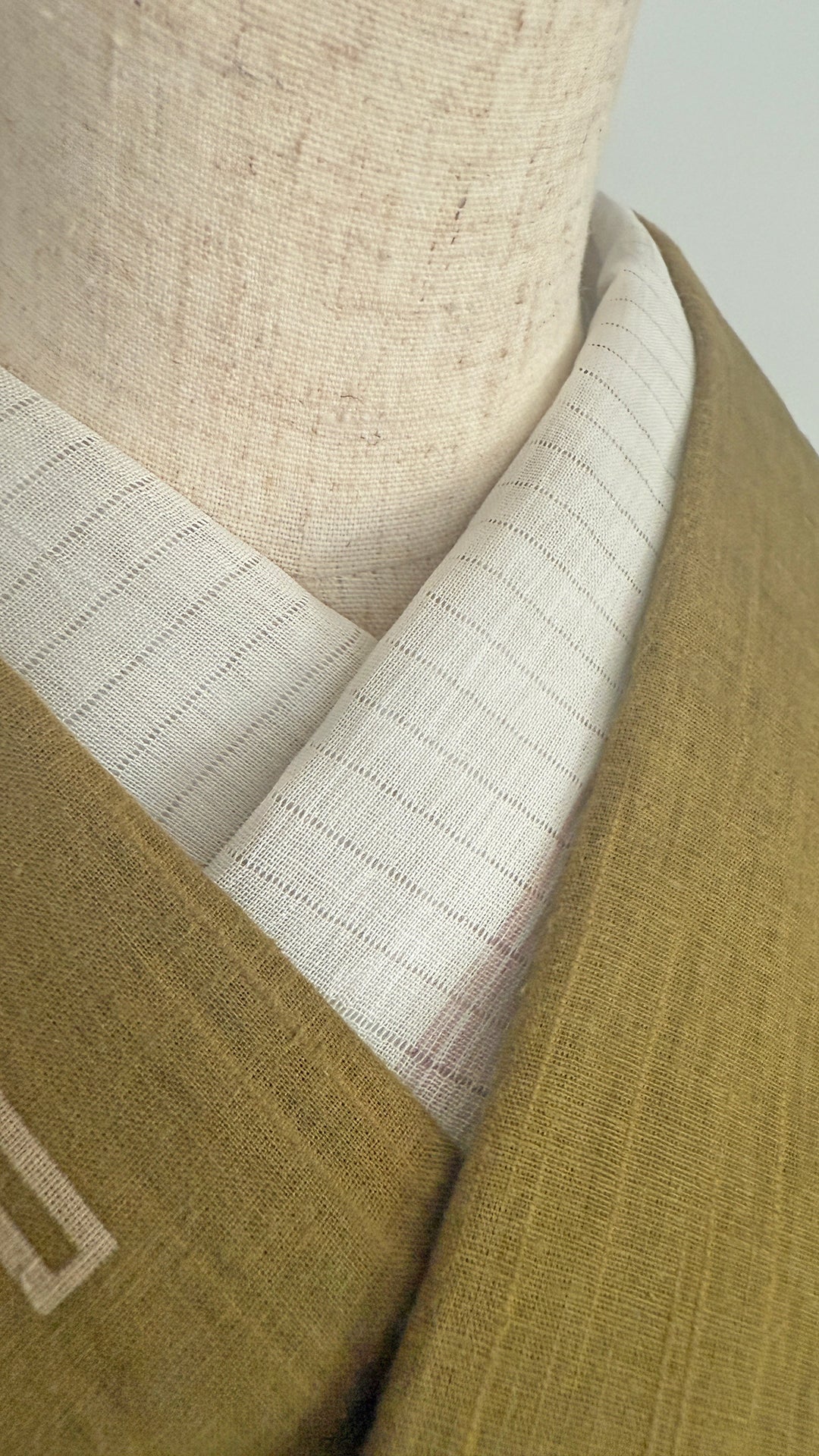 Summer Haneri, Ojiya White Chirari-Line, 2-Way Han-Eri, Linen Chijimi