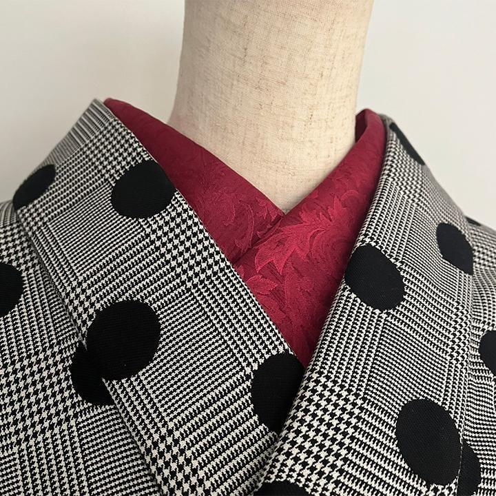 Damask woven pattern in deep crimson, half-collar, handmade half-collar, botanical, red