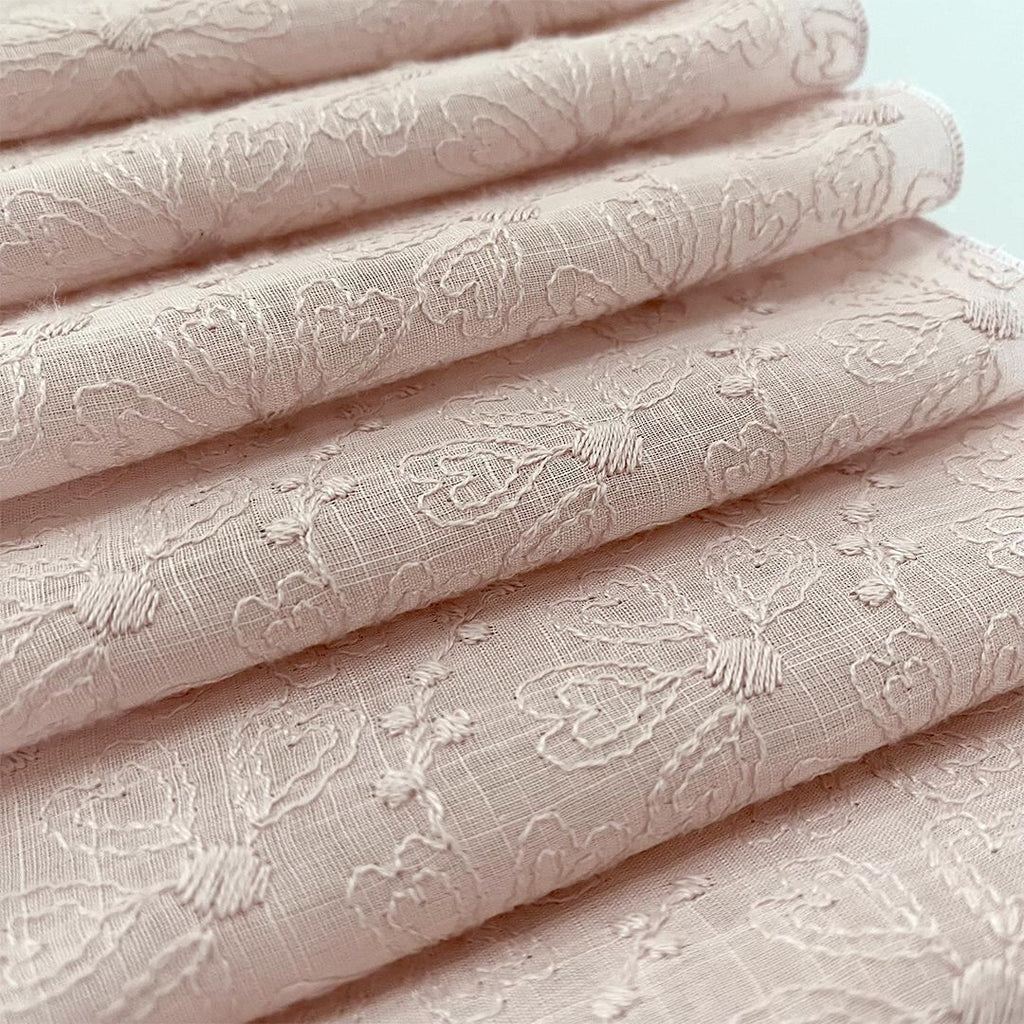 Han-eri (removable collar) Light Persimmon Cotton-Linen with Heart Flower Embroidery, Pink Han-eri Cotton-Linen Lace Summer