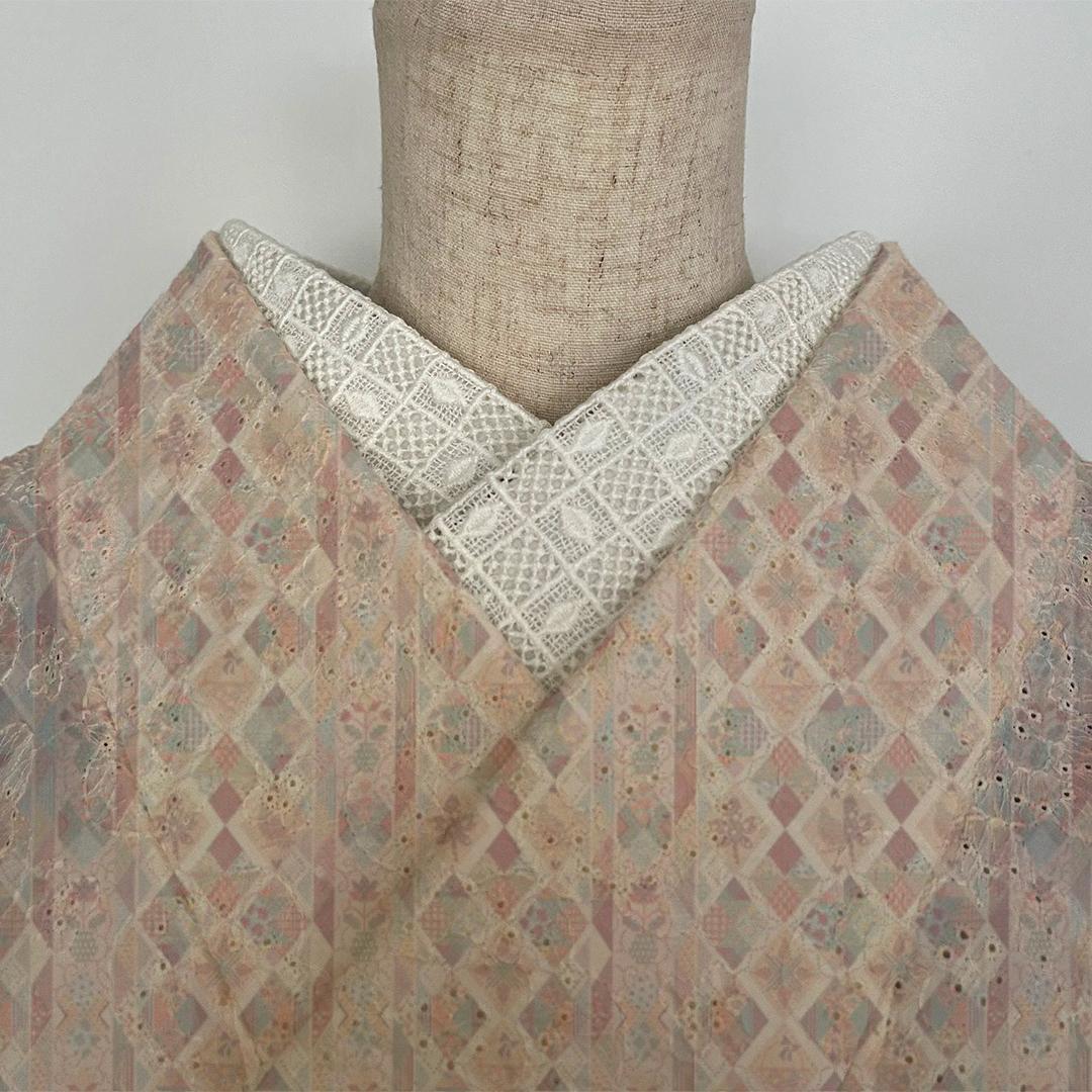 Collar: Diamond and Ichimatsu Lattice Off-White Cotton Lace Half-Collar, Retro Classic