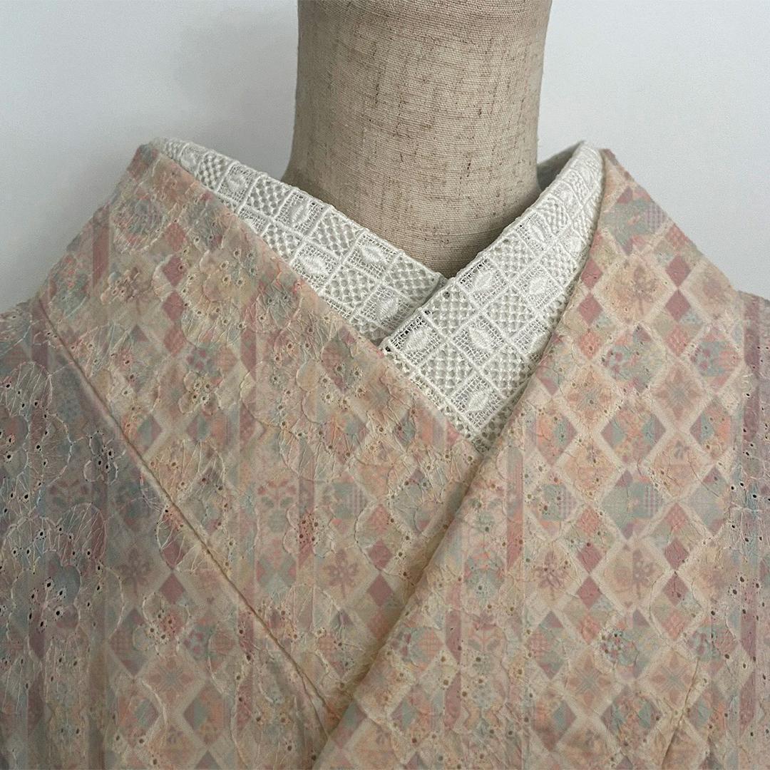 Collar: Diamond and Ichimatsu Lattice Off-White Cotton Lace Half-Collar, Retro Classic