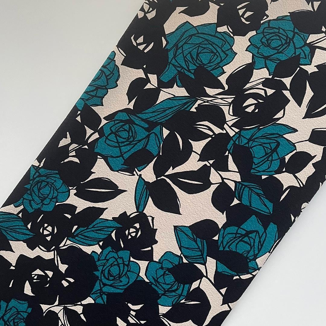 Obiage: Retro Modern Chirimen, Takehisa Yumeji Rose Pattern on Sand-Colored with Dark Asagi, Chirimen Obiage