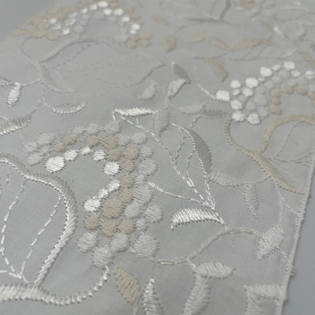 半衿 白実の万両 刺繍 コットンレース オフ白 半襟 洗える エンブロイダリー
