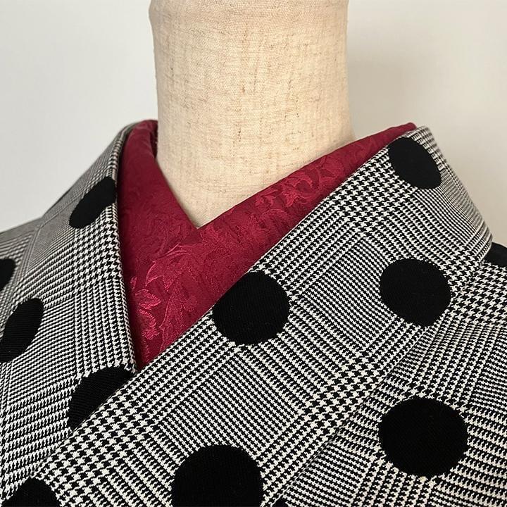 Damask woven pattern in deep crimson, half-collar, handmade half-collar, botanical, red