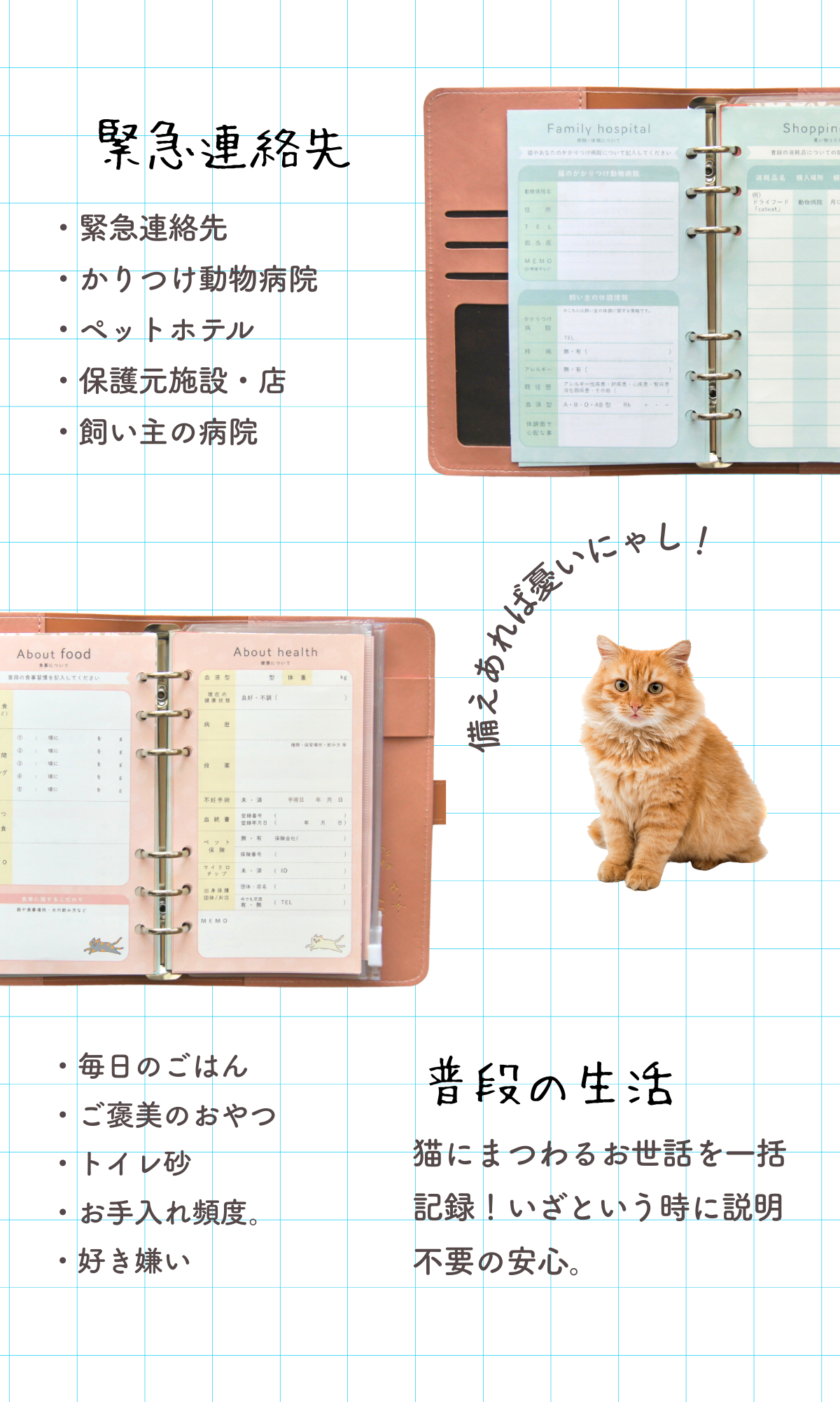 Cat Help Notebook (binder type)｜Manage your cat's vet visits and health in one book｜Cat Health Management Notebook