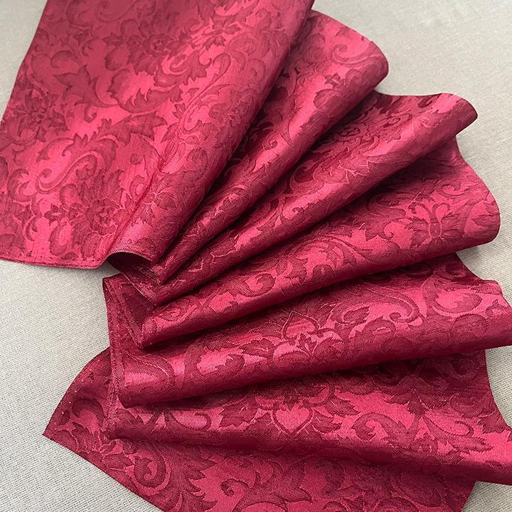 Damask woven pattern in deep crimson, half-collar, handmade half-collar, botanical, red