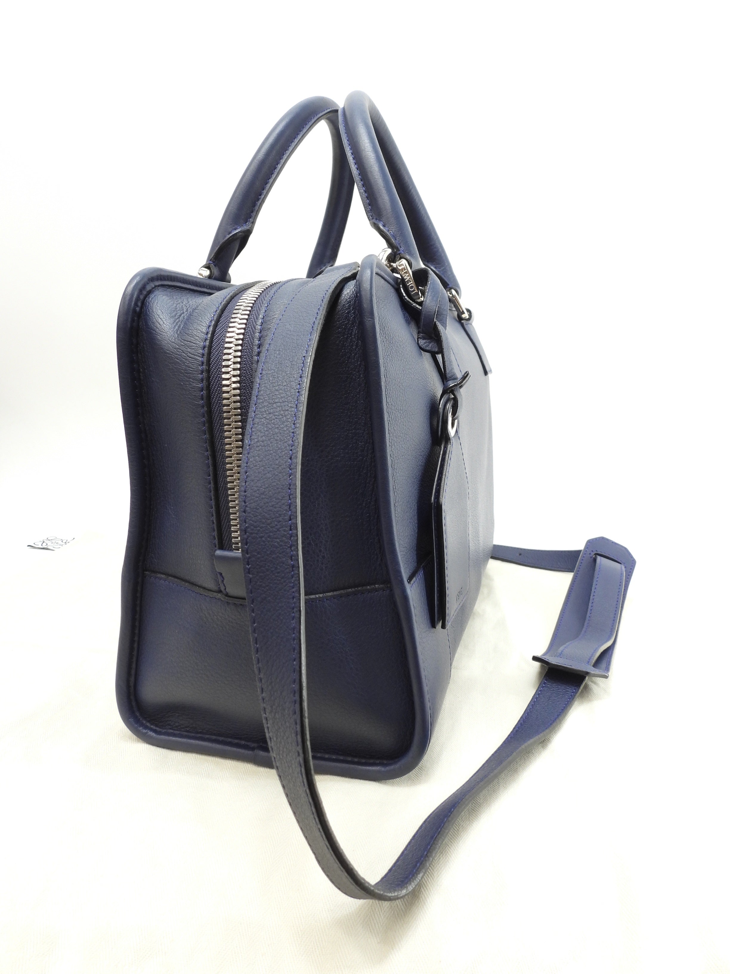 ロエベ s付アマソナ36 レザー 青 ショルダーストラップ付ハンドバッグ 美品@011505