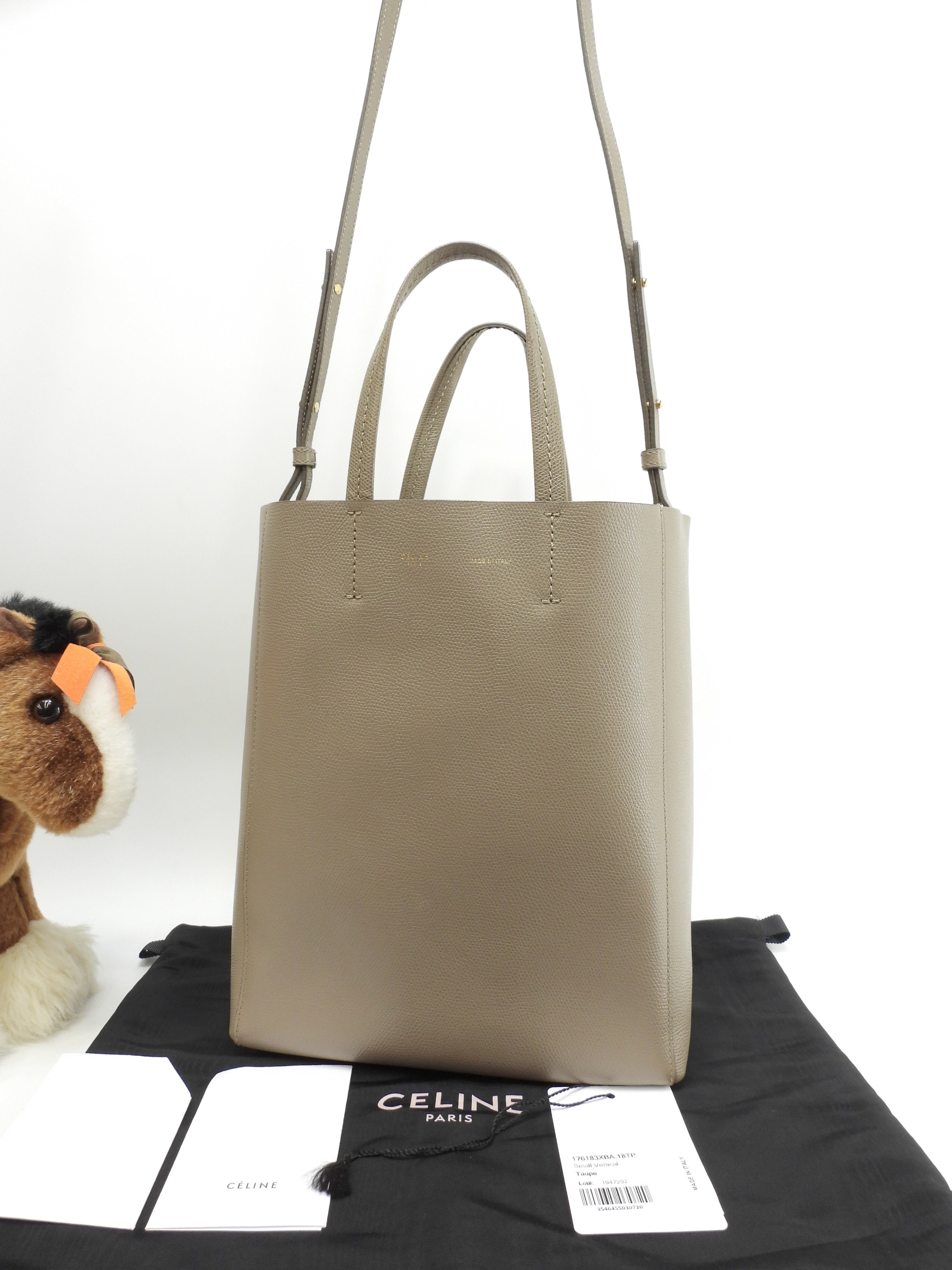 セリーヌ カバスモール ヴェルティカル レザー灰 ショルダーストラップ付ハンドバッグ ポシェット@F-CU-1118