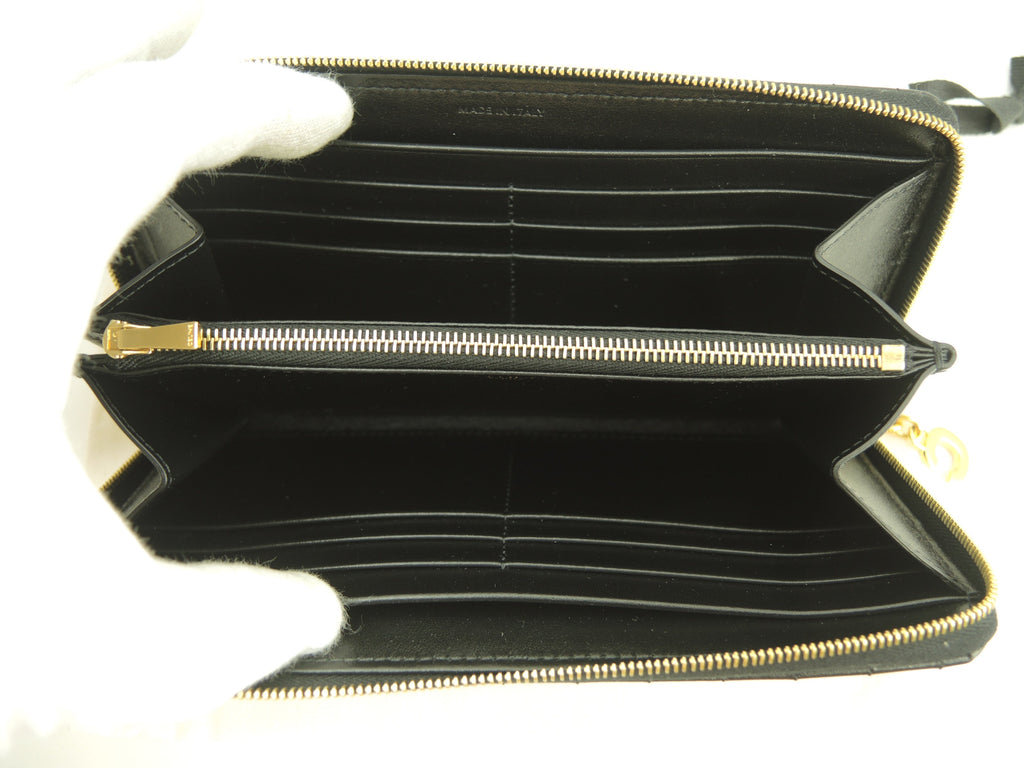 セリーヌ ロングウォレット Cチャーム キルテッドレザー黒 ラウンドジップ長財布 新品@ 3