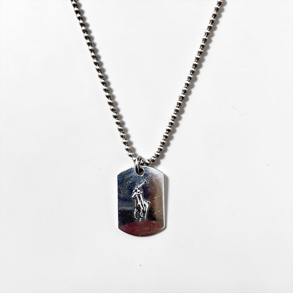 Ralph Lauren 90s Dog Tag Ball Chain Necklace Silver 925 Plate Pony Polo