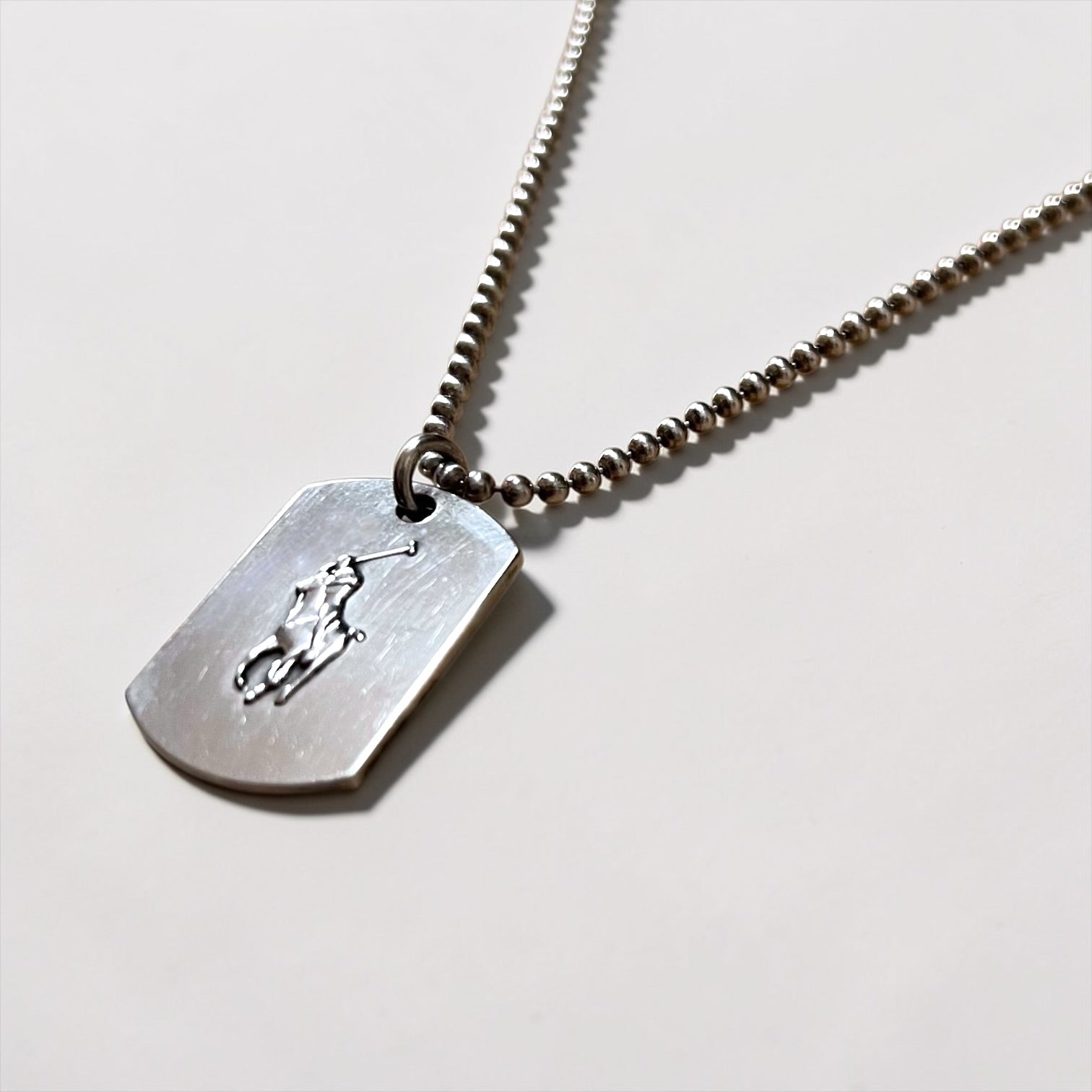 Ralph Lauren 90s Dog Tag Ball Chain Necklace Silver 925 Plate Pony Polo