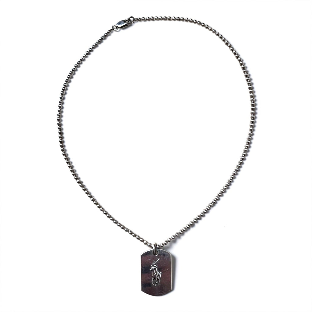 Ralph Lauren 90s Dog Tag Ball Chain Necklace Silver 925 Plate Pony Polo