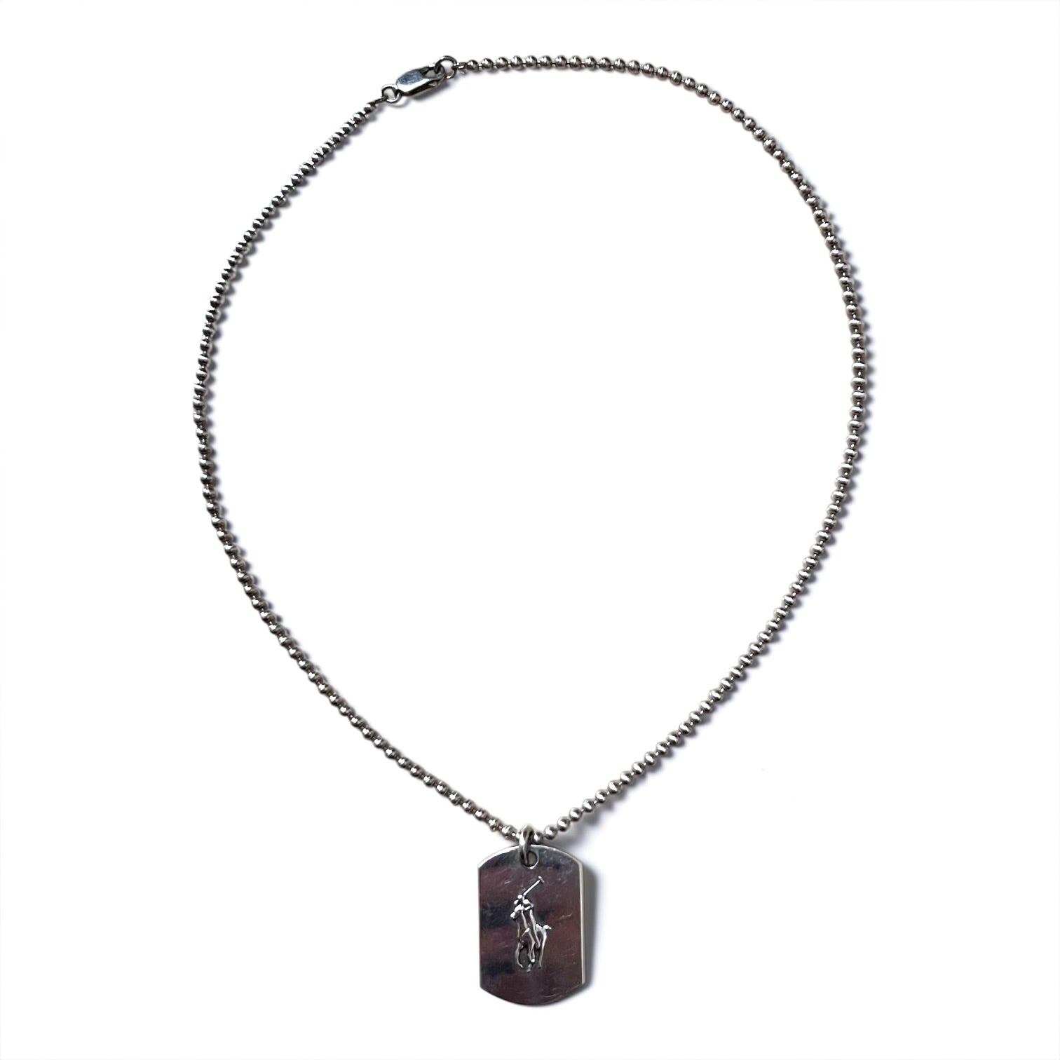 Ralph Lauren 90s Dog Tag Ball Chain Necklace Silver 925 Plate Pony Polo