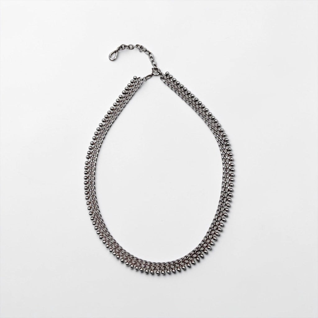 Friedrich Binder 70s Germany Vintage Necklace Choker Silver FBM 835 Stamped Fringe Mesh