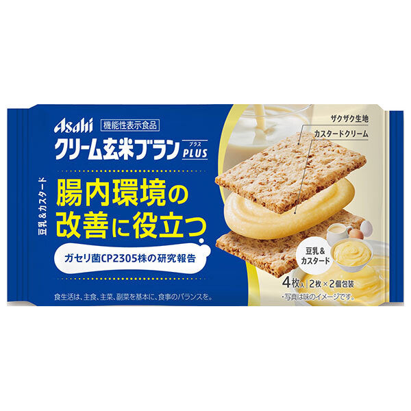 Asahi Group Foods Cream Brown Rice Bran Plus Soy Milk & Custard Food with Functional Claims 4 Pieces x 6 Bags [Shipped in Japan]
