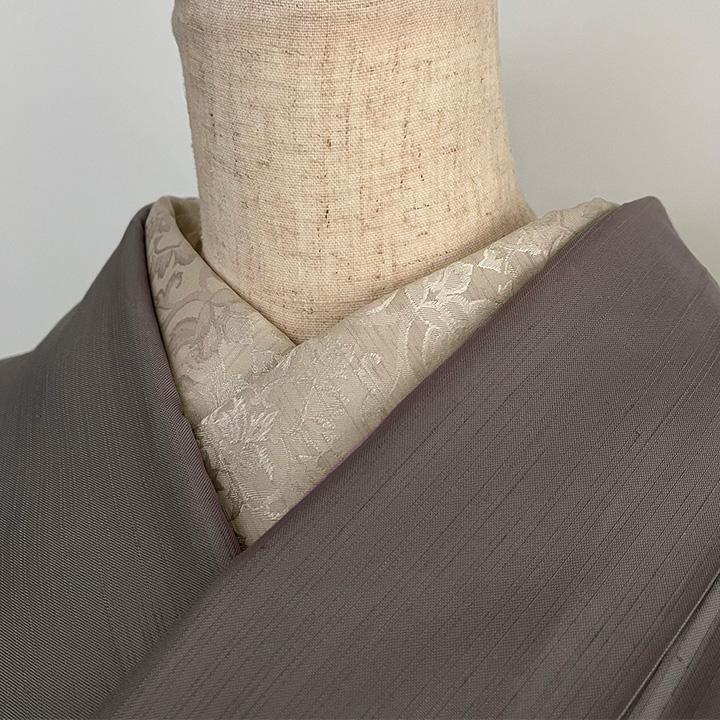 Damask Weave Shirotsurubami Han-eri - Handmade Han-eri, Botanical, Beige, Ecru