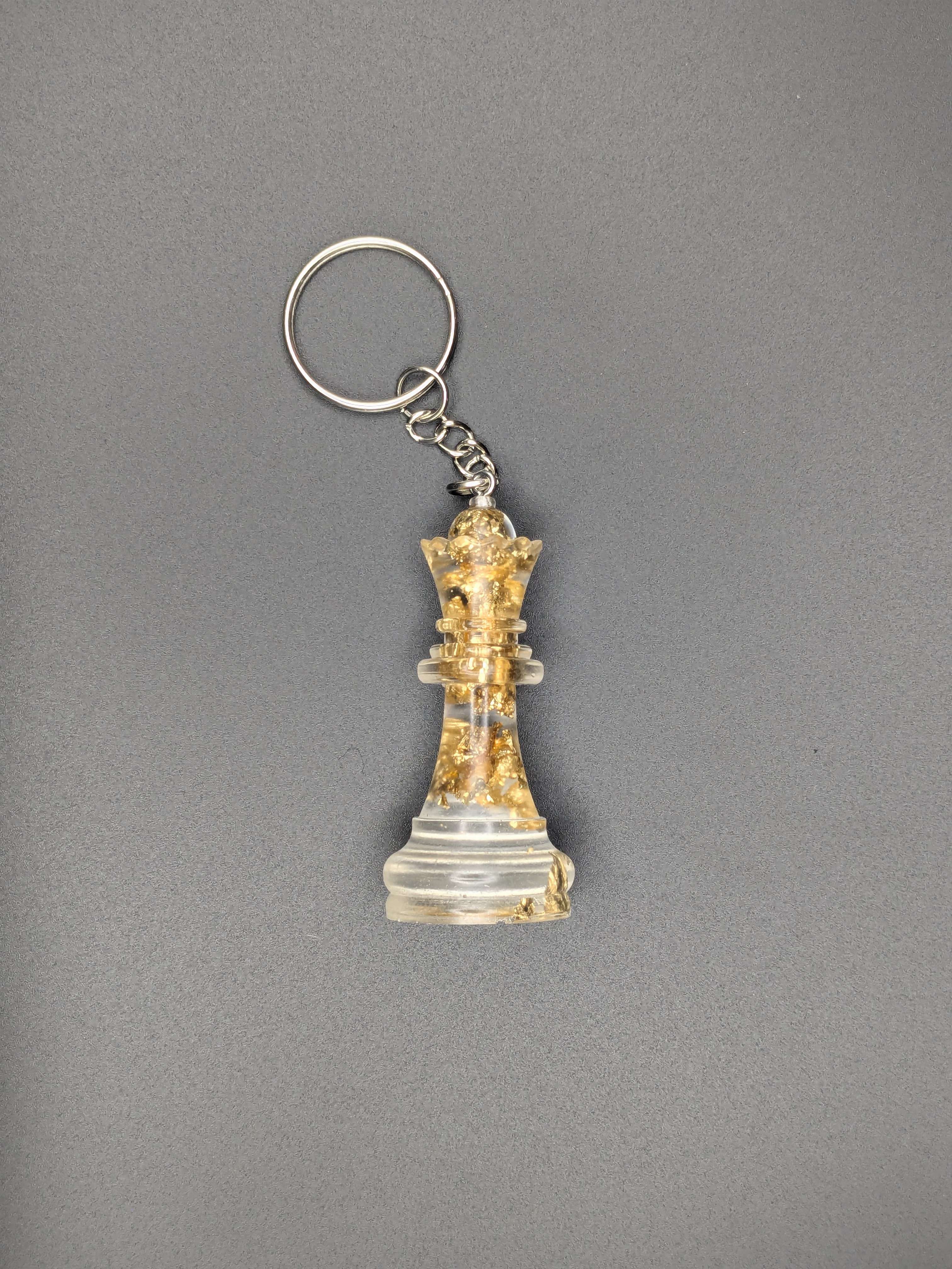 チェス　キーホルダー　エポキシ樹脂　金箔