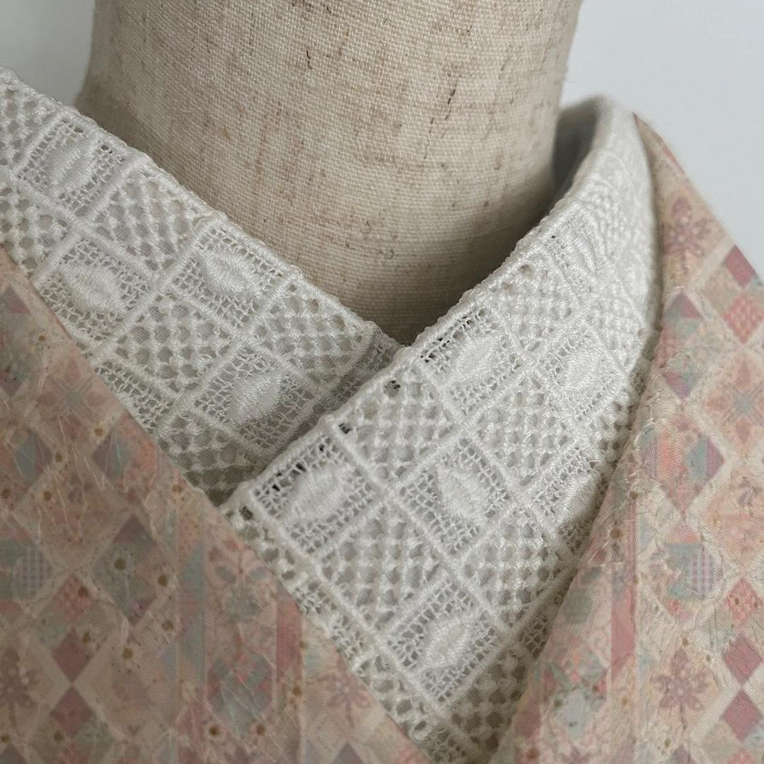 Collar: Diamond and Ichimatsu Lattice Off-White Cotton Lace Half-Collar, Retro Classic