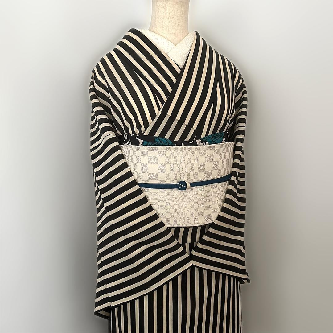 Obiage: Retro Modern Chirimen, Takehisa Yumeji Rose Pattern on Sand-Colored with Dark Asagi, Chirimen Obiage