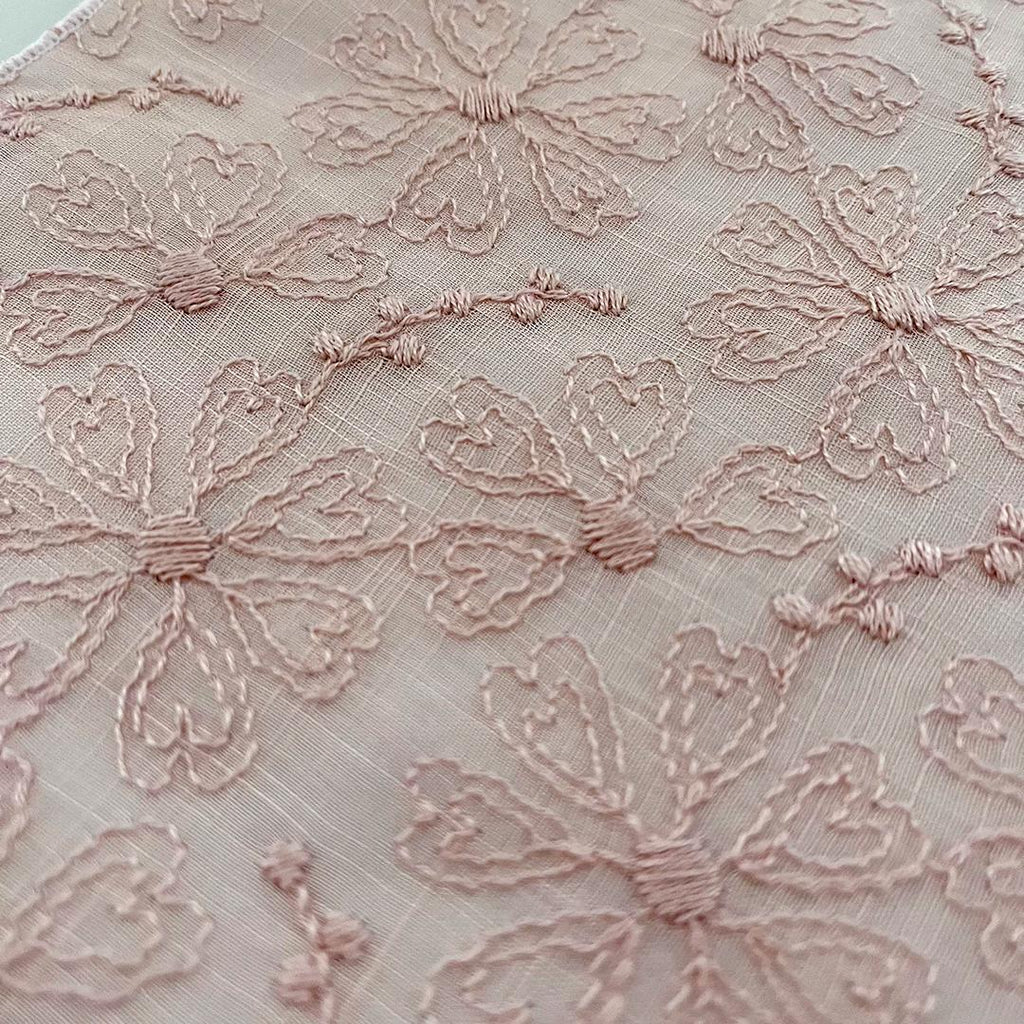 Han-eri (removable collar) Light Persimmon Cotton-Linen with Heart Flower Embroidery, Pink Han-eri Cotton-Linen Lace Summer