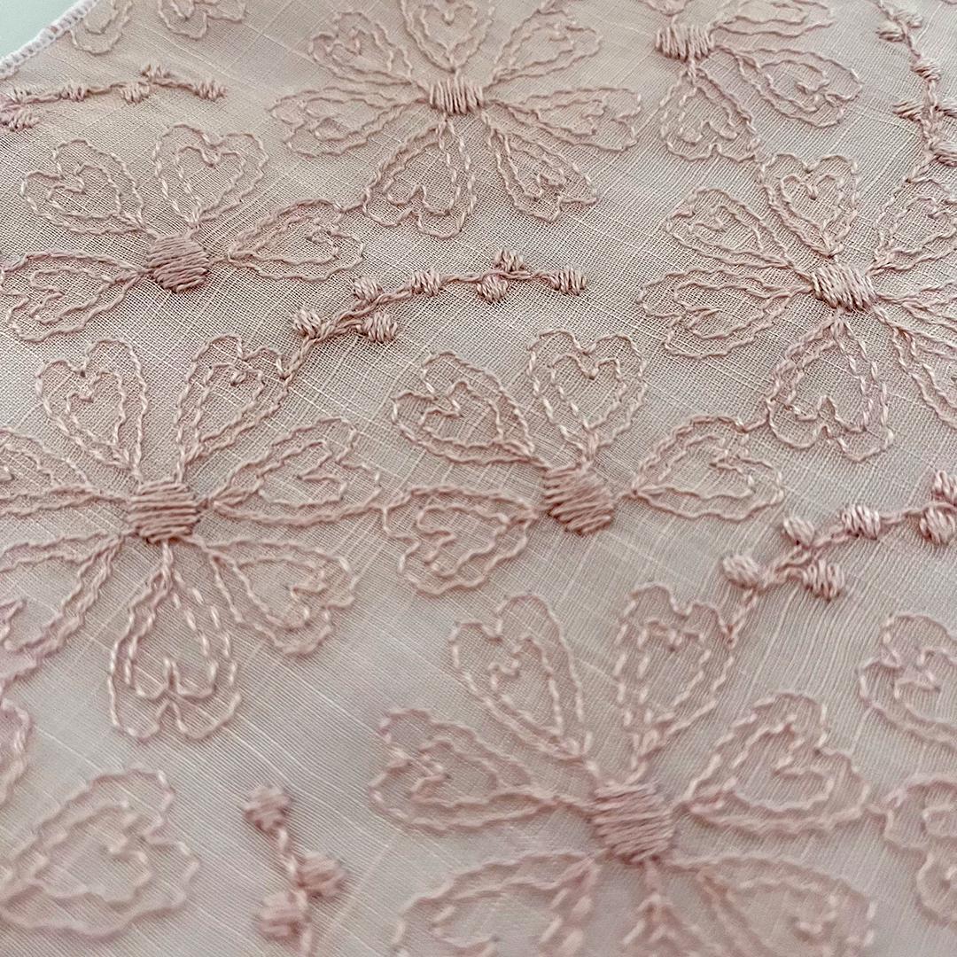 Han-eri (removable collar) Light Persimmon Cotton-Linen with Heart Flower Embroidery, Pink Han-eri Cotton-Linen Lace Summer