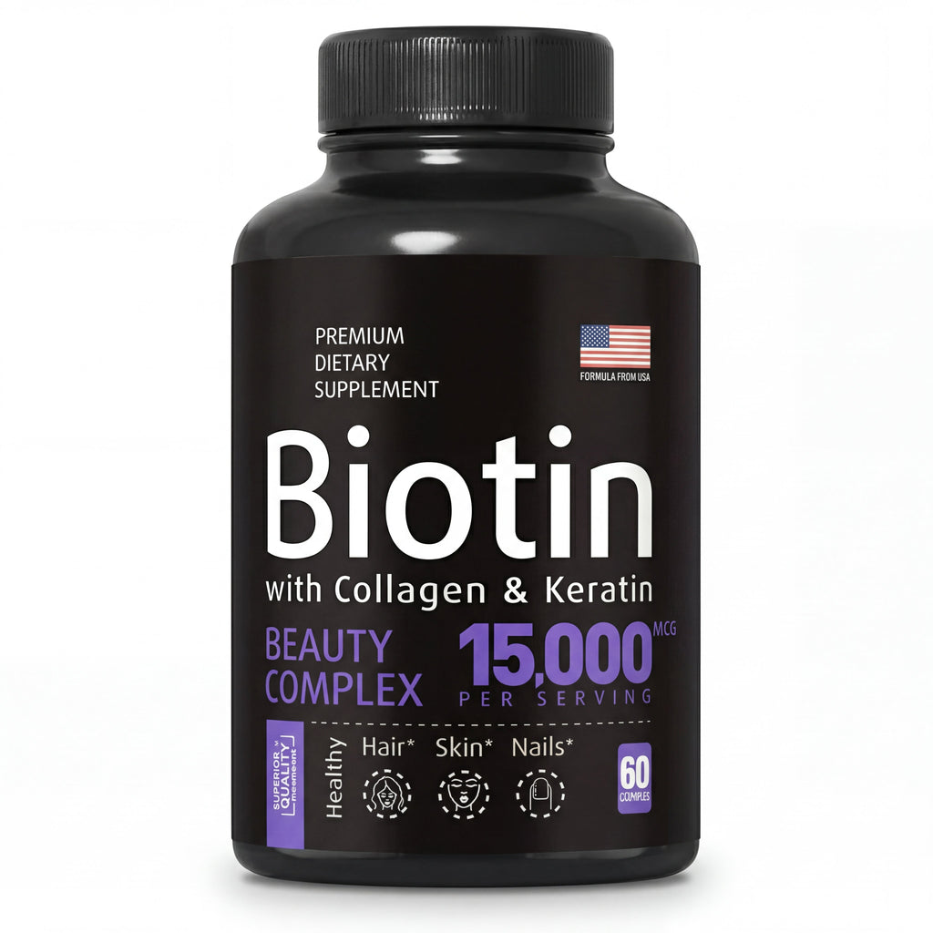 Biotin 15,000mcg Capsules | Zinc, B12, D3 & Folate | Hair & Nail Health