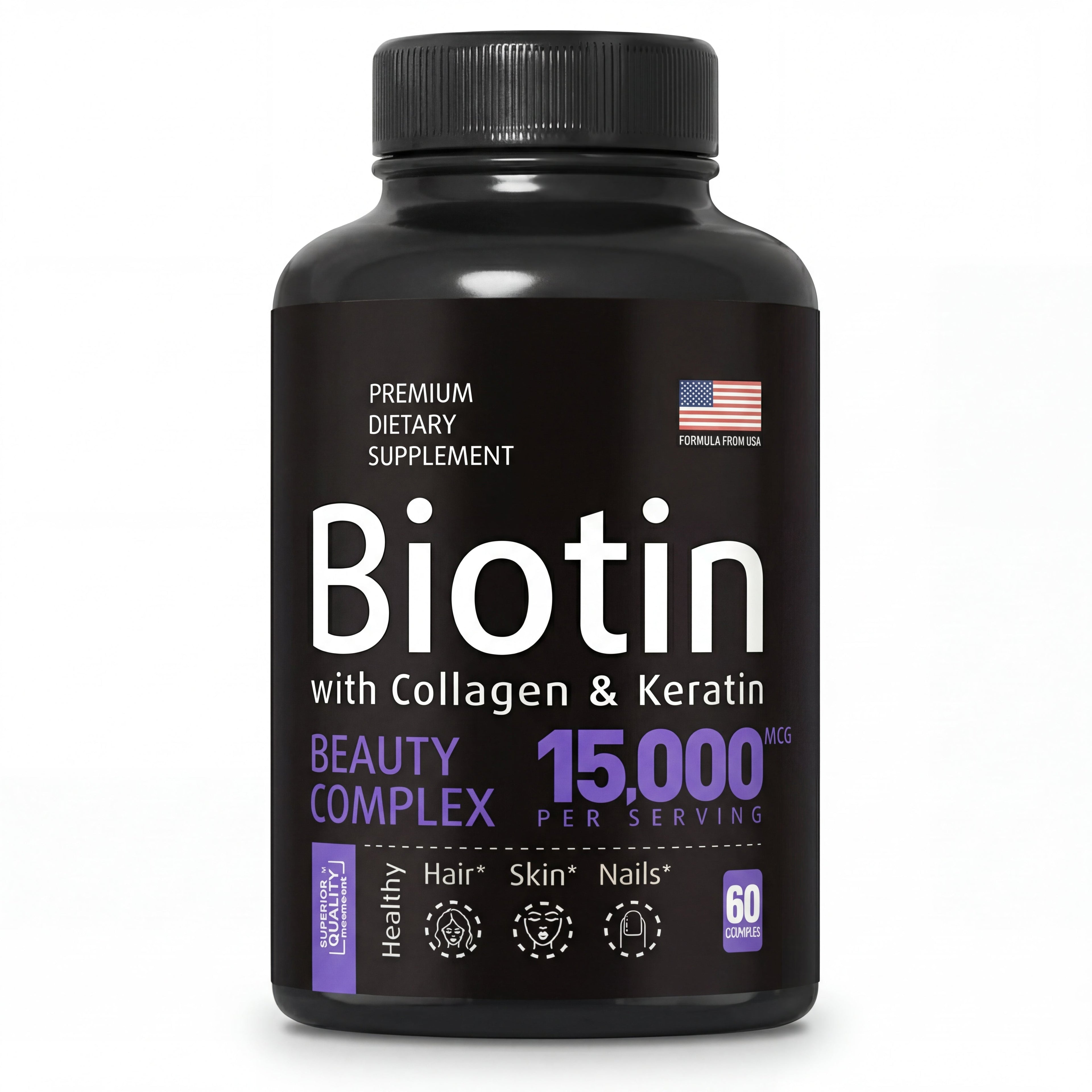 Biotin 15,000mcg Capsules | Zinc, B12, D3 & Folate | Hair & Nail Health