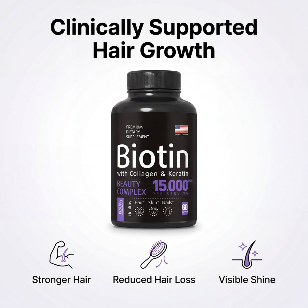 Biotin 15,000mcg Capsules | Zinc, B12, D3 & Folate | Hair & Nail Health