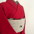 Obiage: Retro Modern, Chirimen Crepe, Sand-colored with Deep Crimson Yumeji Roses