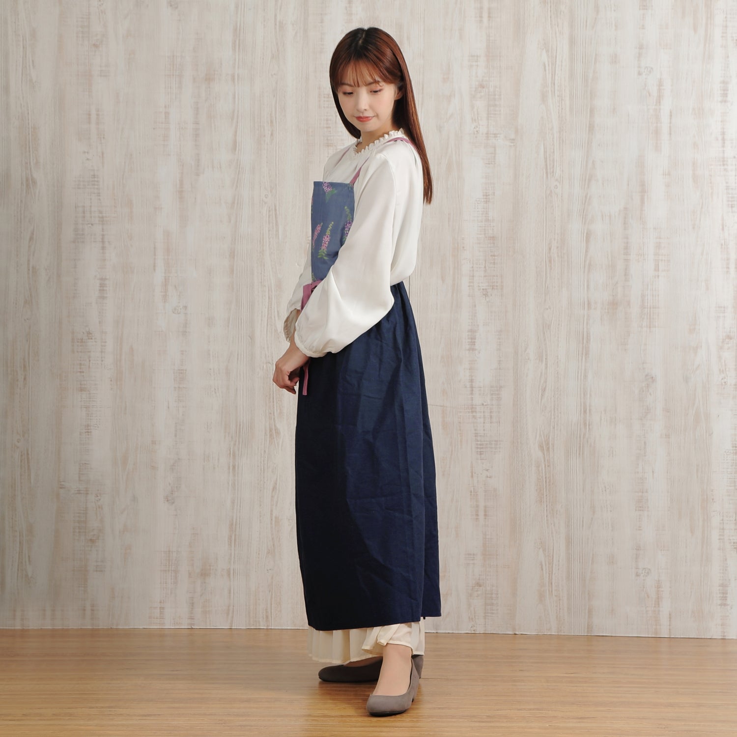 [Michelle Machoto] Michelle Machoto Angelonia Print Long Wide Gather Apron D-0004