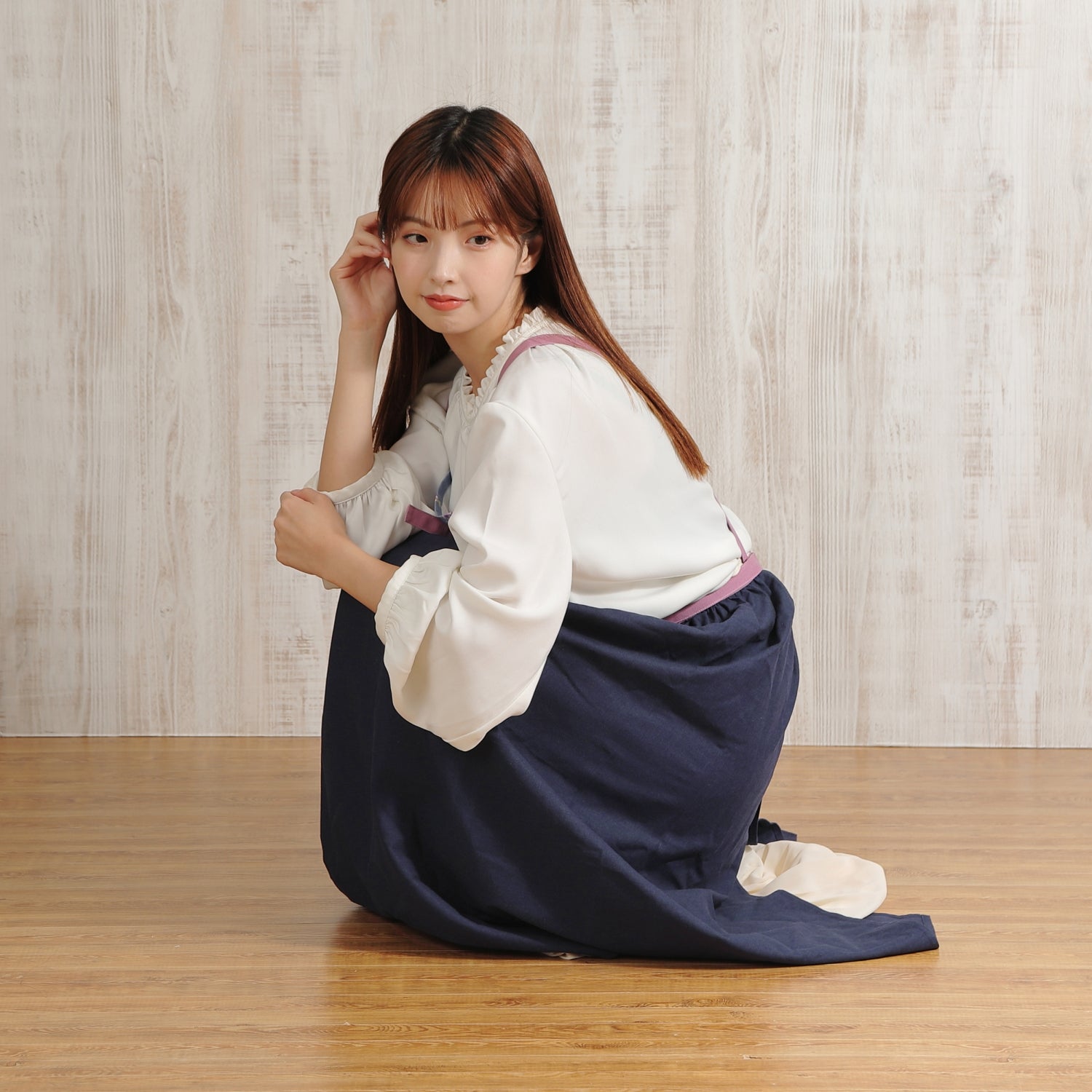 [Michelle Machoto] Michelle Machoto Angelonia Print Long Wide Gather Apron D-0004