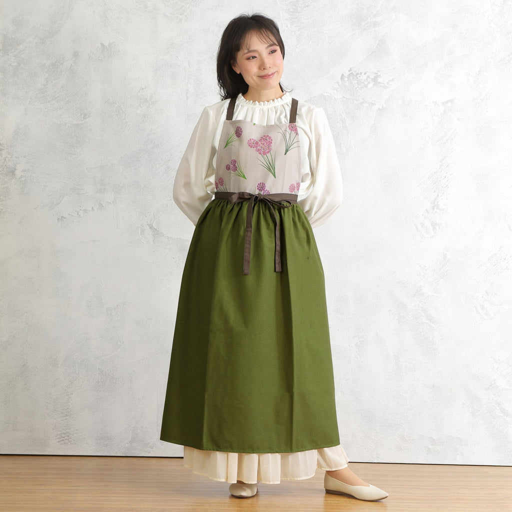 [Michelle Machoto] Michelle Machot Horseradish Pattern Long Wide Gather Apron D-0009