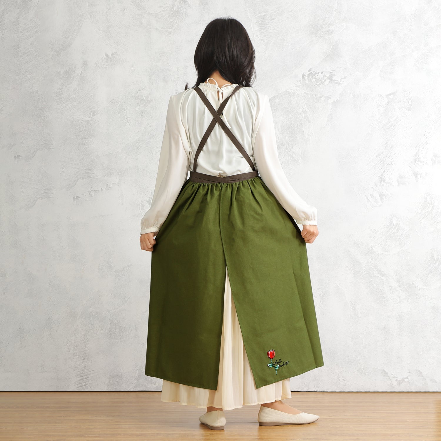 [Michelle Machoto] Michelle Machot Horseradish Pattern Long Wide Gather Apron D-0009