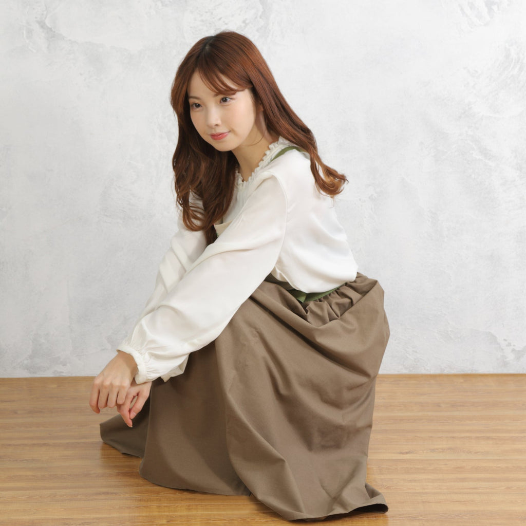 [Michelle Machoto] Michelle Machoto Cherry Sage Print Long Wide Gathered Apron D-0008