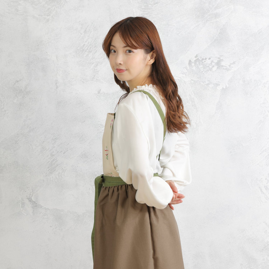 [Michelle Machoto] Michelle Machoto Cherry Sage Print Long Wide Gathered Apron D-0008