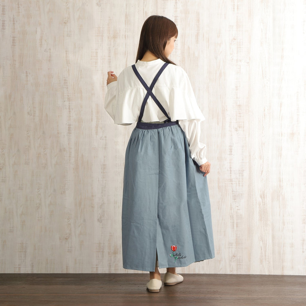 [Michelle Machoto] ミッシェルマコット アオノツガザクラ柄 ロング ワイド ギャザー エプロン D-0001