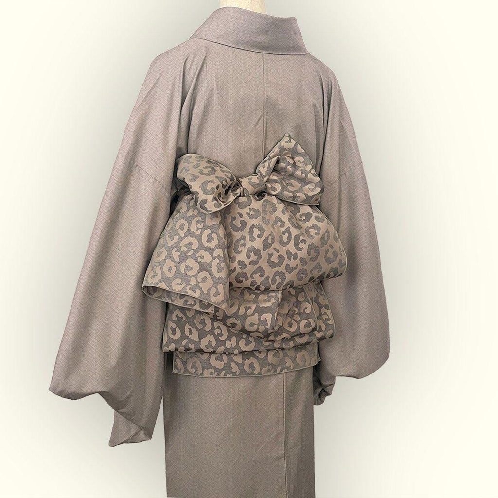 Heko Obi (Soft Sash) for Adults - Leopard Print Reversible Heko Obi in Greige