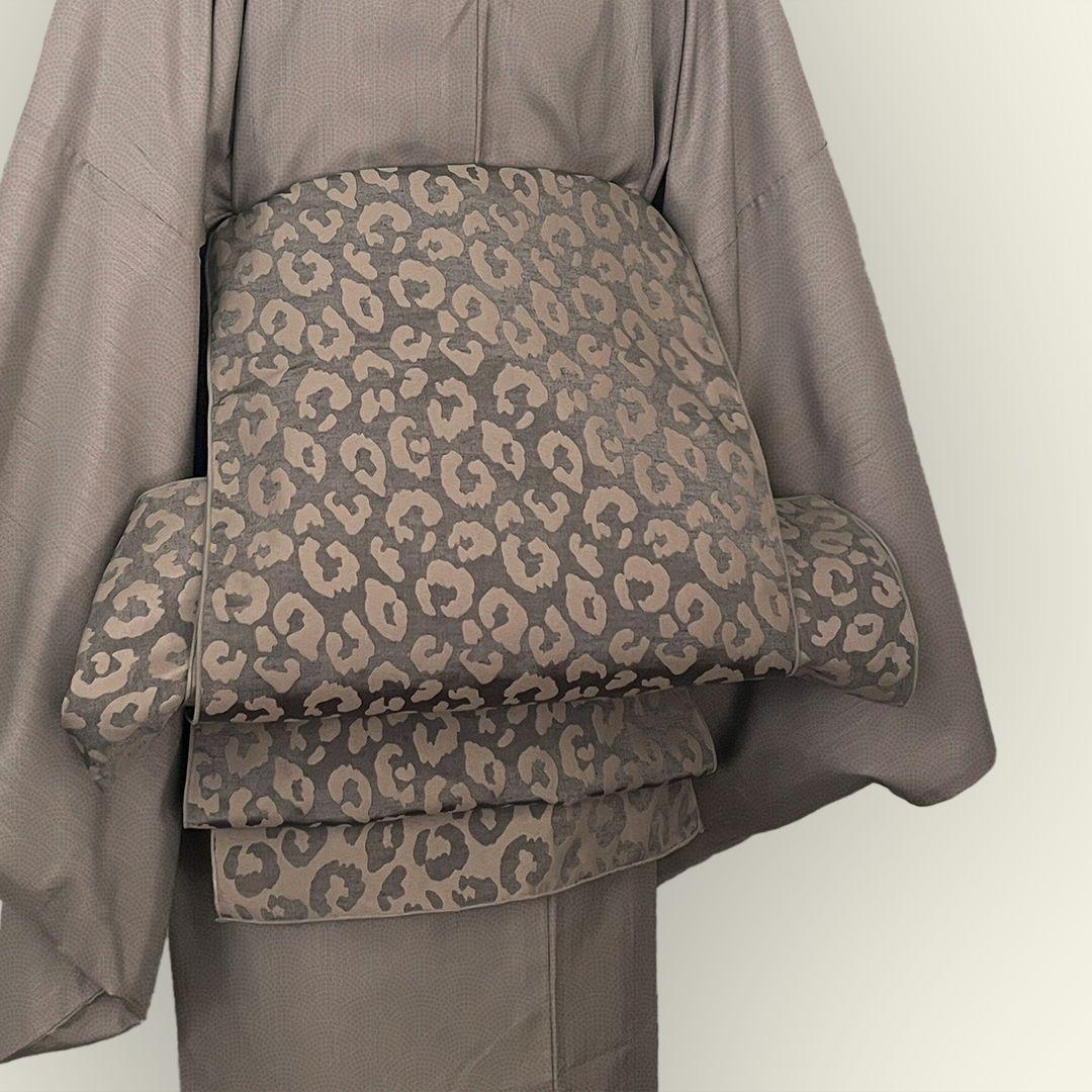 Heko Obi (Soft Sash) for Adults - Leopard Print Reversible Heko Obi in Greige