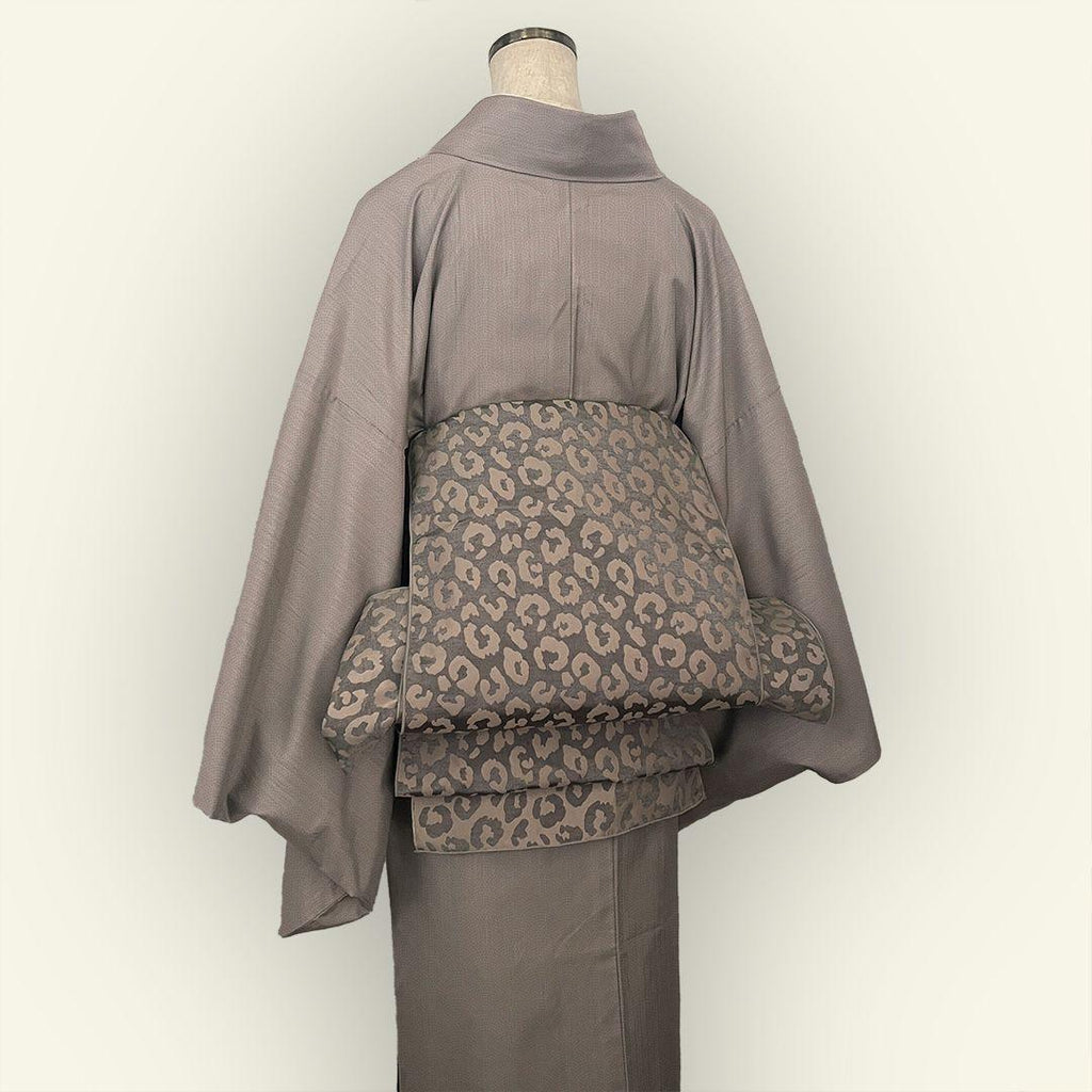 Heko Obi (Soft Sash) for Adults - Leopard Print Reversible Heko Obi in Greige