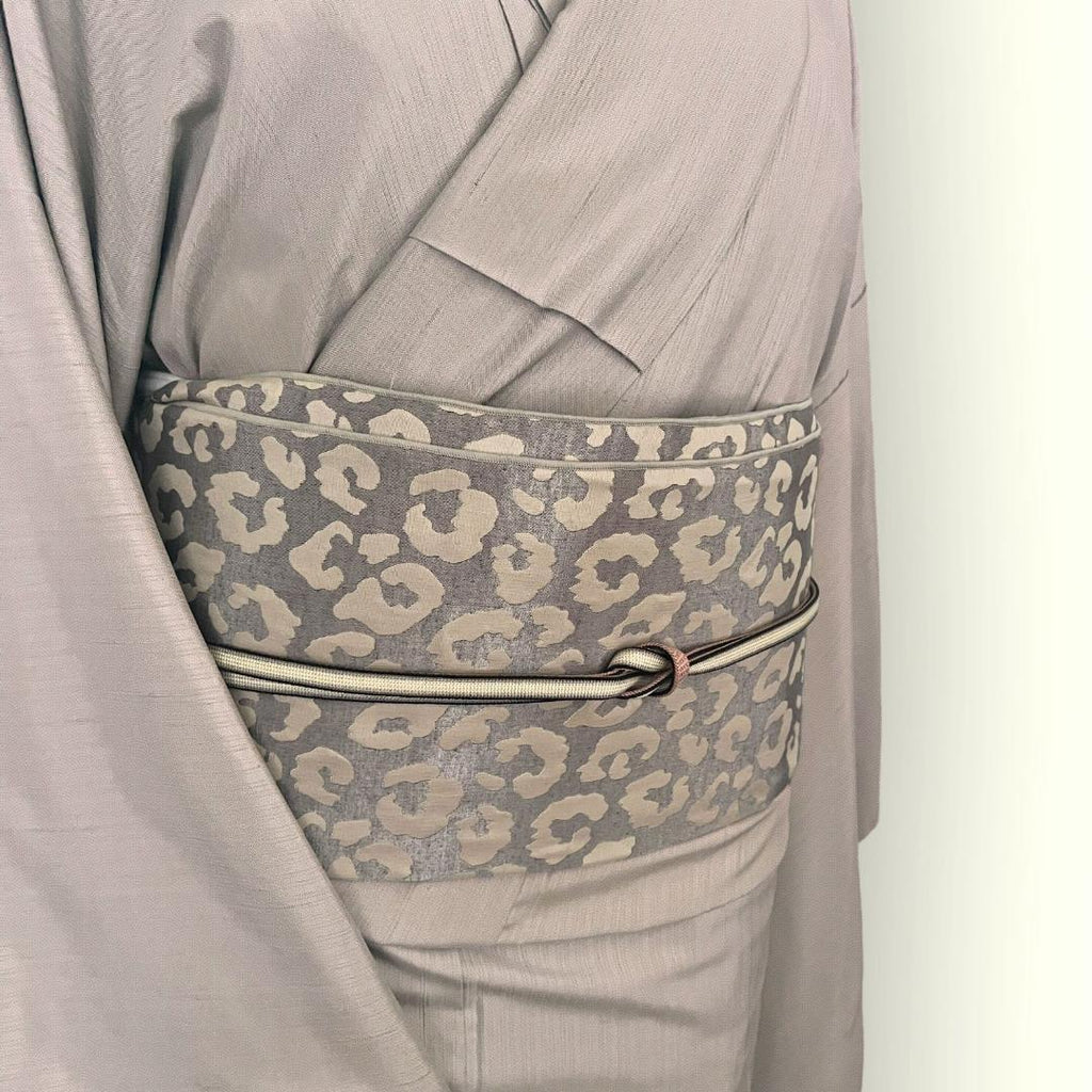 Heko Obi (Soft Sash) for Adults - Leopard Print Reversible Heko Obi in Greige
