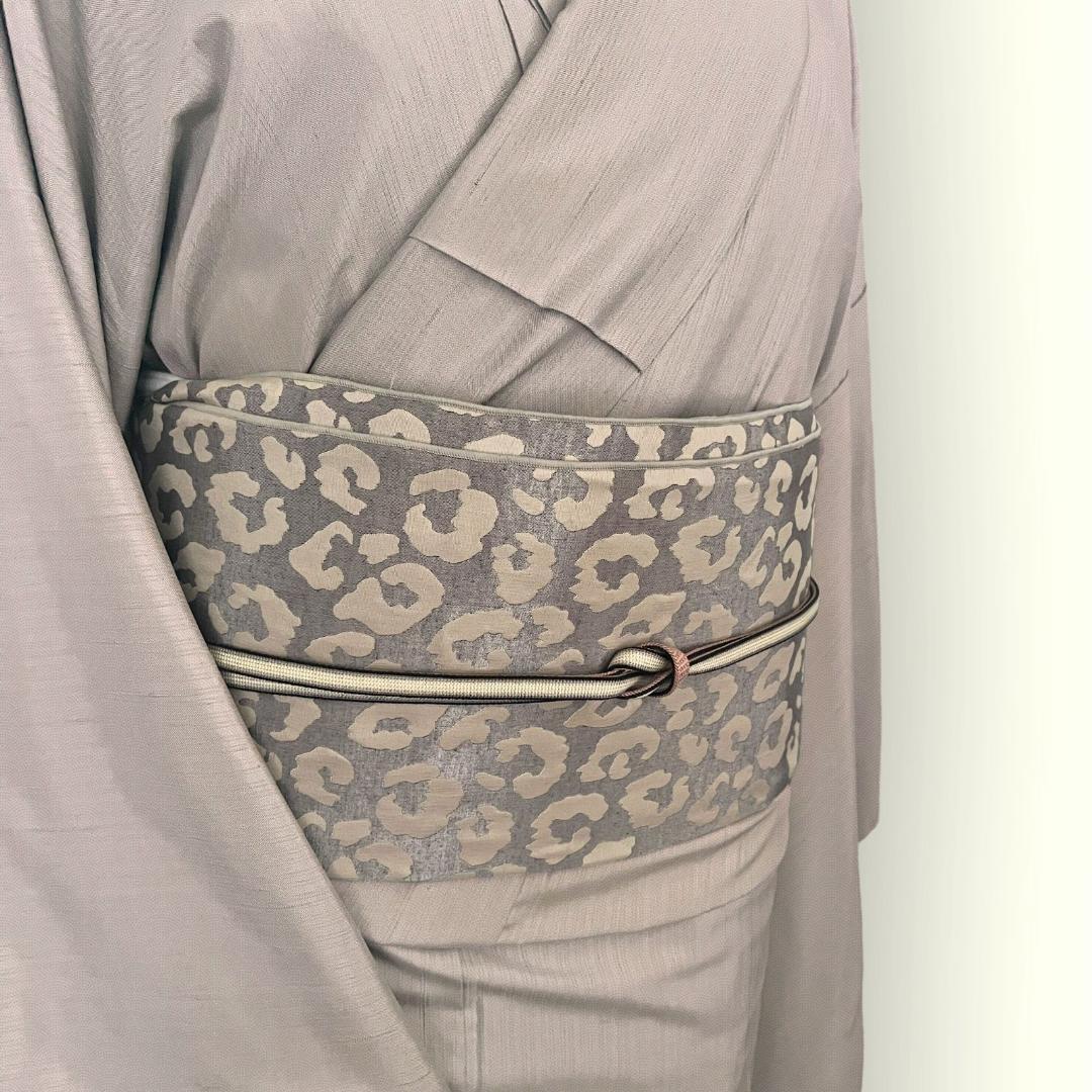 Heko Obi (Soft Sash) for Adults - Leopard Print Reversible Heko Obi in Greige