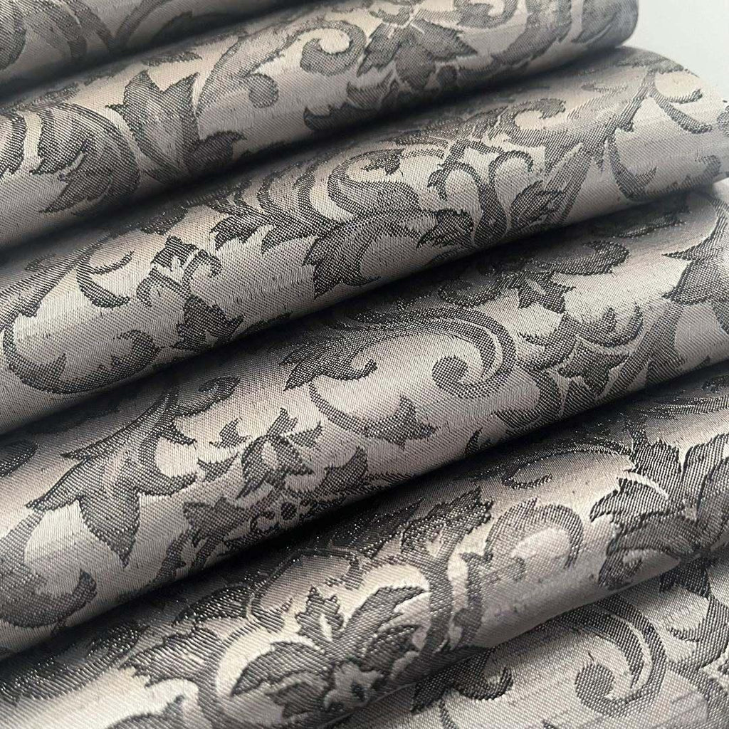 Haneri Damask woven pattern black and silver Haneri Botanical gray Reversible