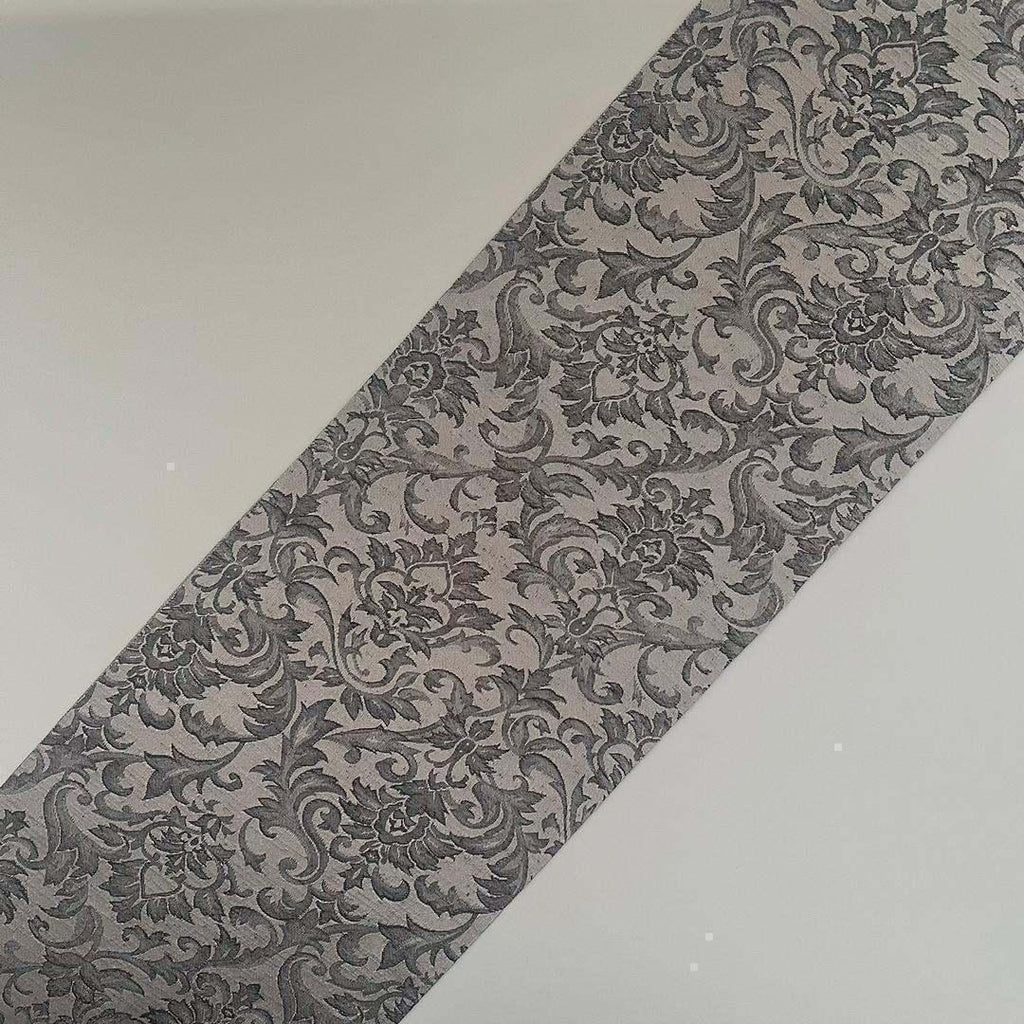 Haneri Damask woven pattern black and silver Haneri Botanical gray Reversible