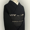 Obiage Retro Modern Chirimen Sand Color with Dusky Silver Yumeji Rose Crepe Obiage